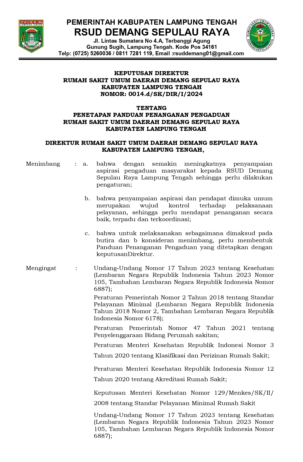 Pedoman Penanganan Pengaduan Komplain 2024